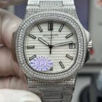 Patek Philippe Nautilus Iced-Out White Dial Replica – 40mm Diamond Watch