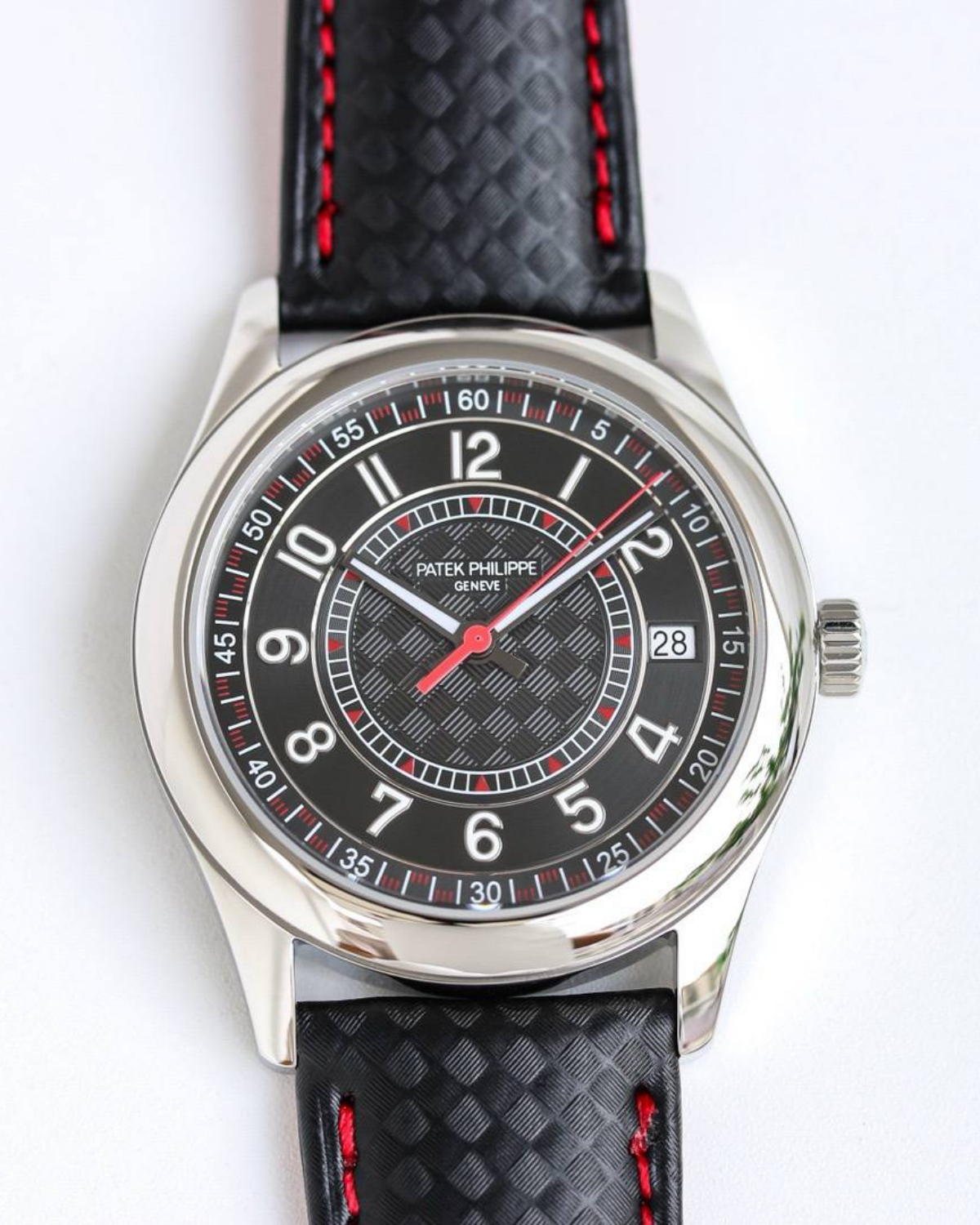 Patek Philippe Calatrava 6007G Replica Watch with Carbon Dial and Red Accents