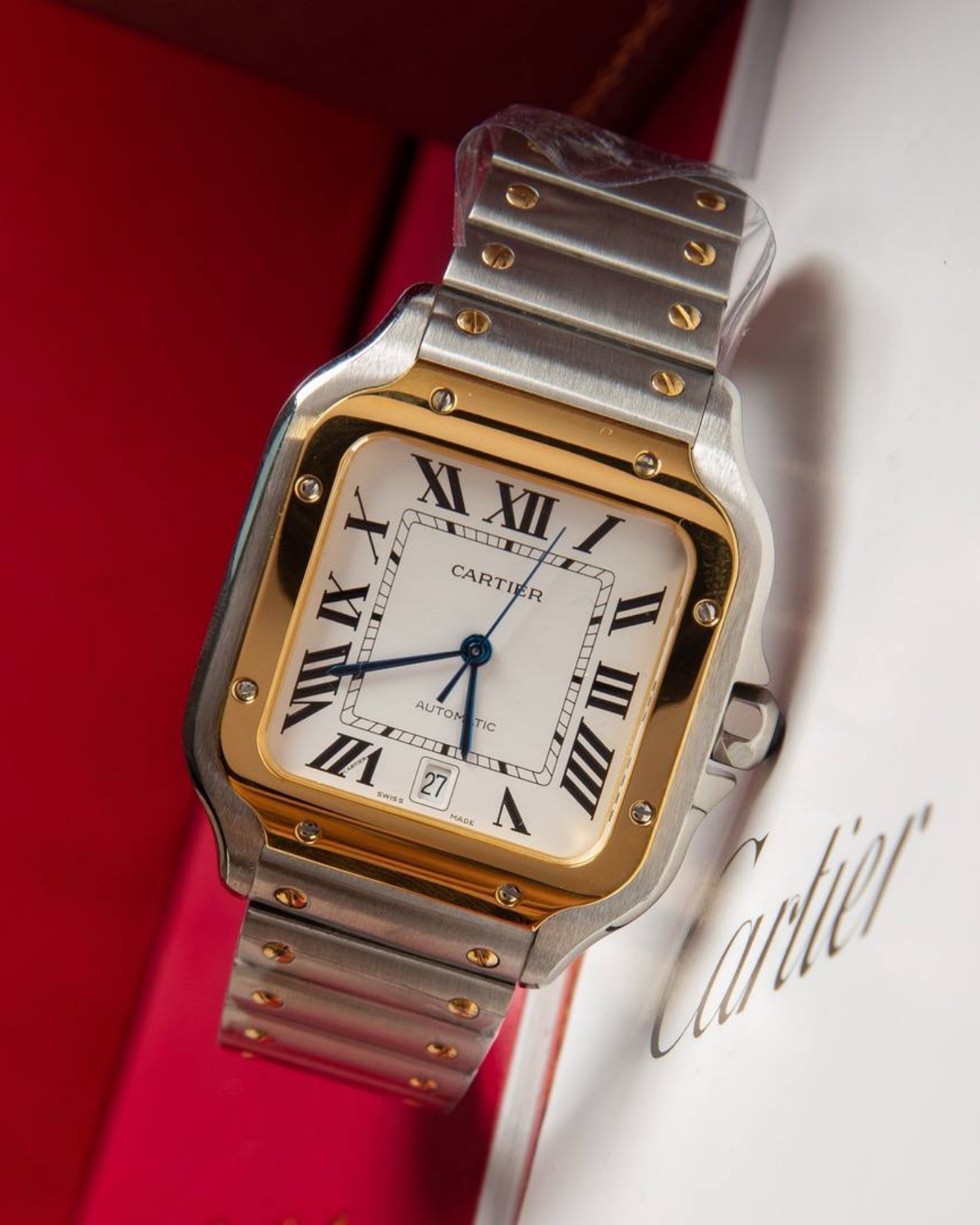 cartier santos two-tone automatic luxury watch